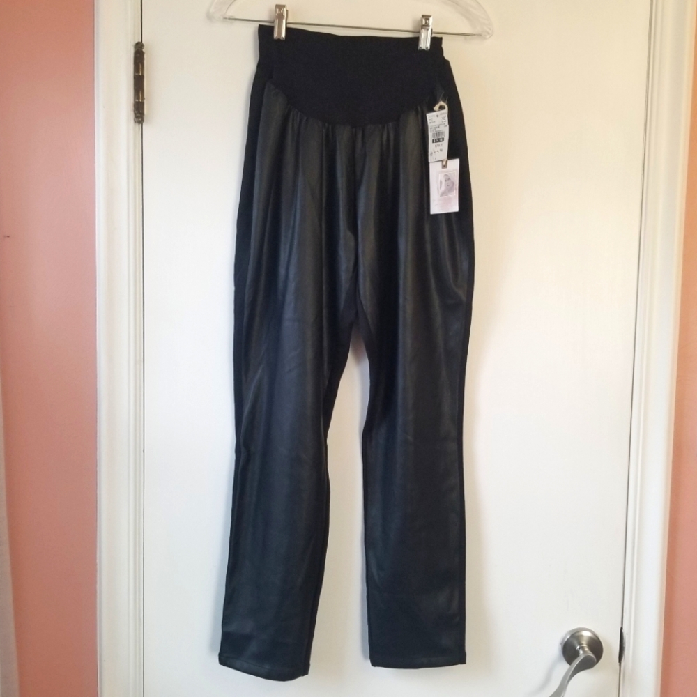 Jessica Simpson NWT Black Faux Leather Maternity Stretch Pants. Extra Large